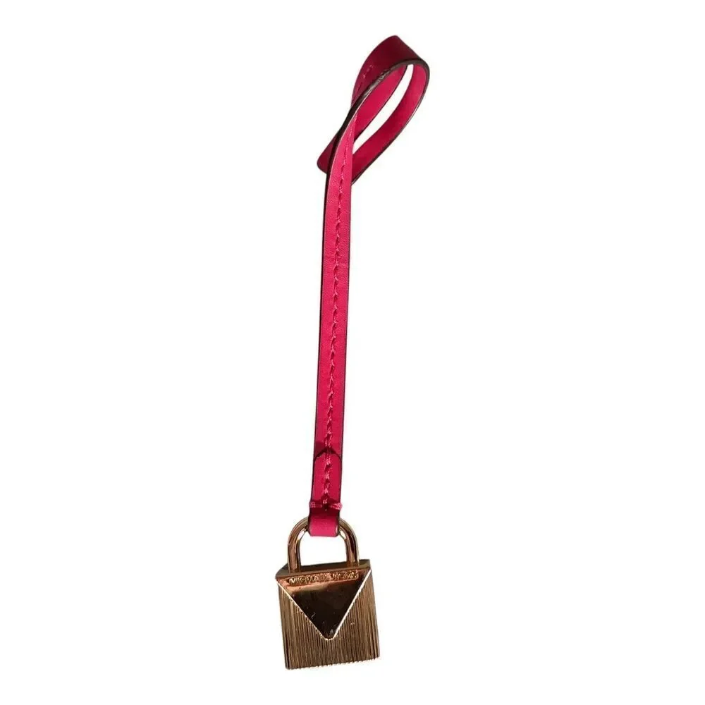 Michael Kors Replacement Shoulder Strap  & 2 Gold Bag Charm Fuchsia Pink Leather